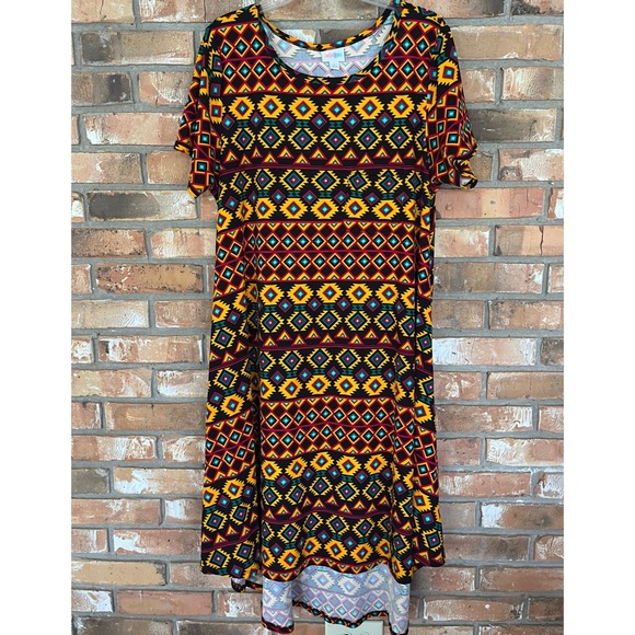 LuLaRoe Women’s Carly Aztec High Low Short Sleeves High Low Dress Size Large - Picture 6 of 6